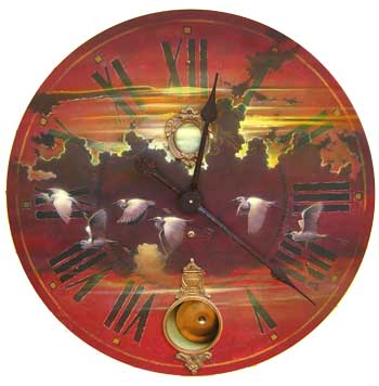 Homeward Bound Egret Flock Clock airbrushed by Jim Mazzotta