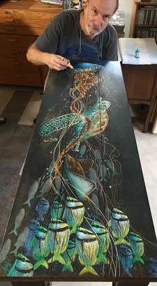 Jellyfish tabletop with loggerhead sea turtle